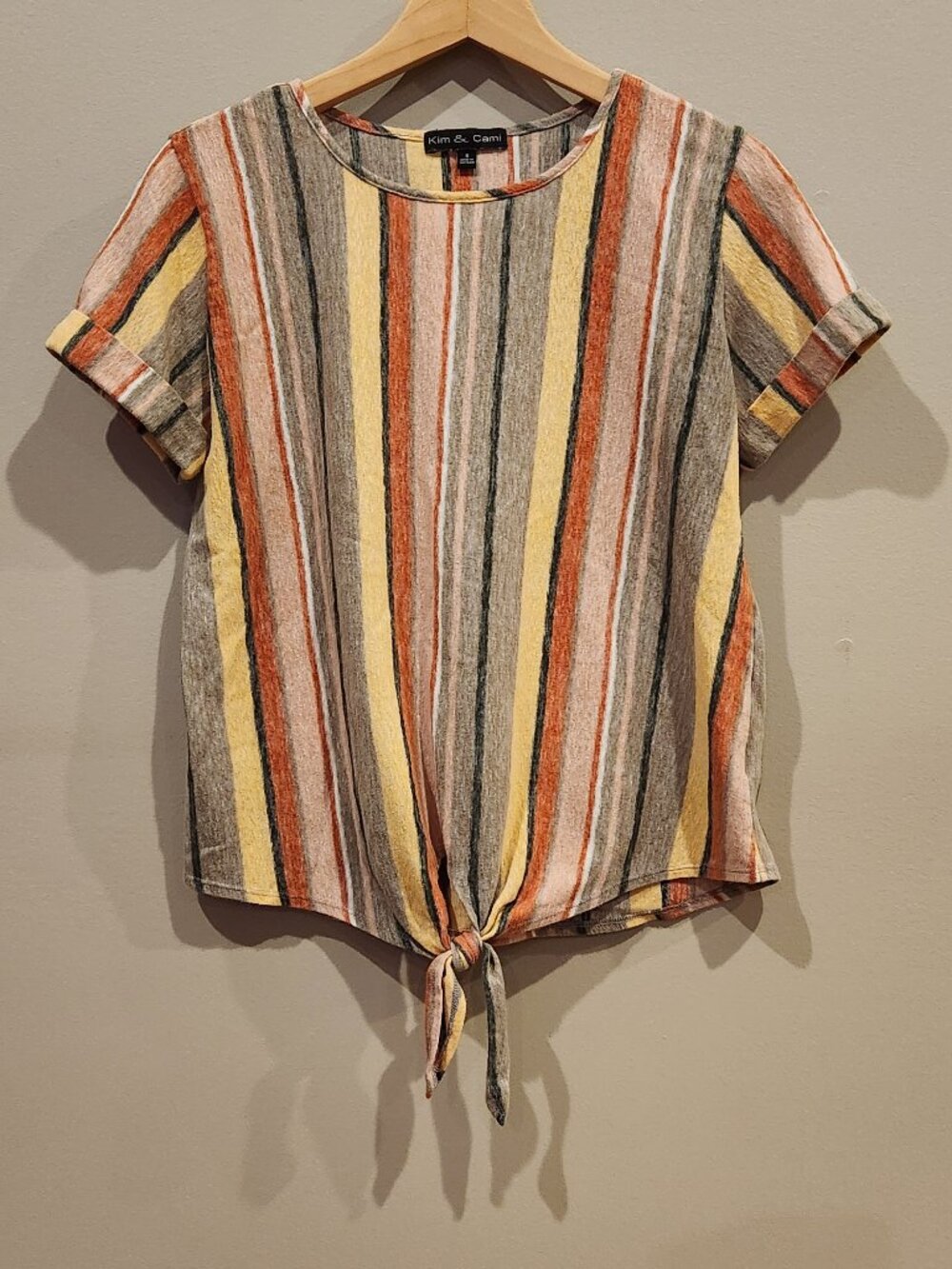 Striped Tie Front Top Small Short Sleeve Casual Blouse Summer Lightweight Shirt